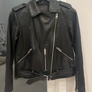 AllSaints lambskin-leather moto jacket featuring silvertone hardware